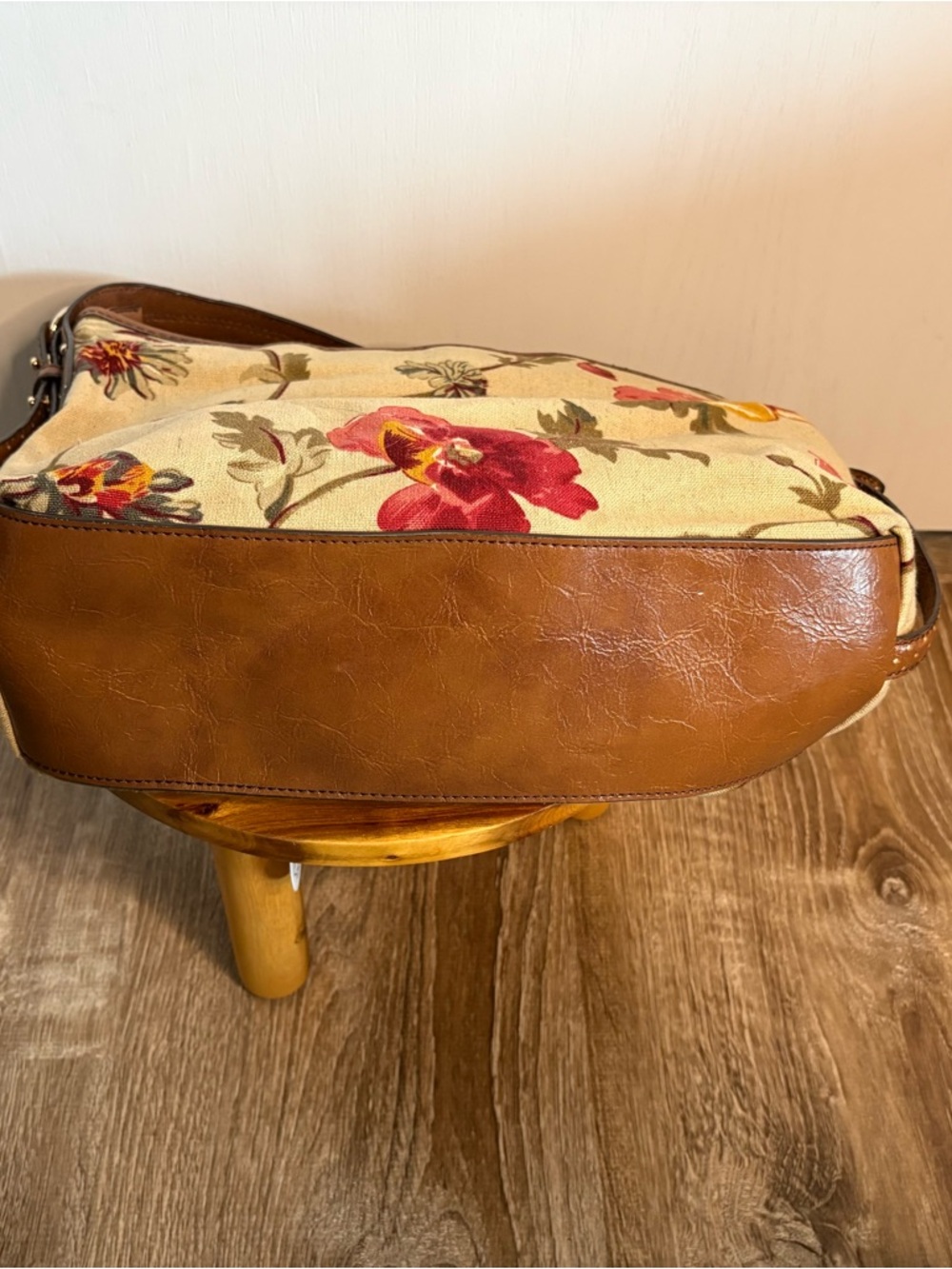 Etiene Aigner Beige Floral Canvas Shoulder Bag Vintage Cottagecore Boho - Picture 8 of 11